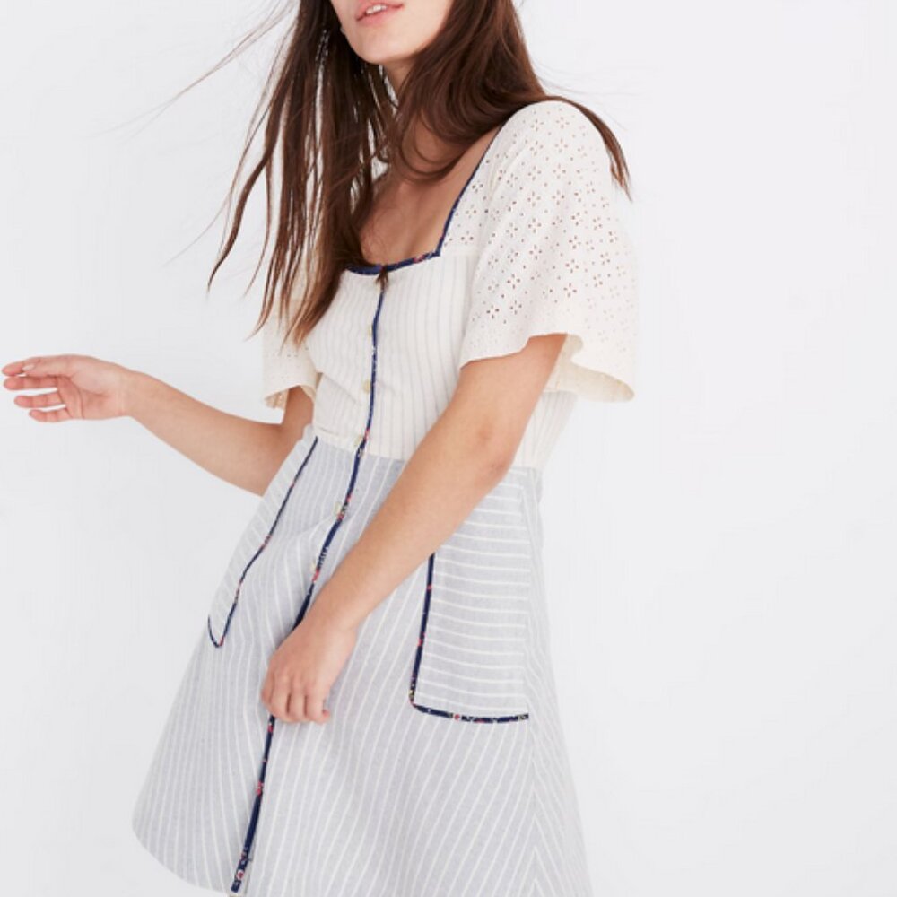 Madewell x The New Denim Project Patchwork Square-Neck Dress Women's Size 2 - Picture 10 of 16